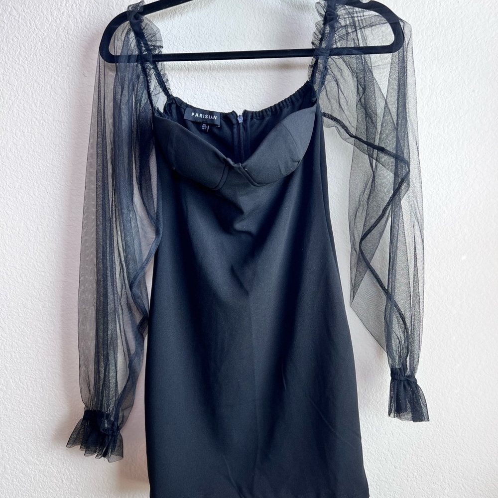 Elegant Black Dress with Sheer Sleeves